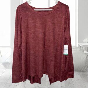 Jockey Eco Comfort Long Sleeve Open Back Crew Neck Top NWT XL Tawny Port Heather